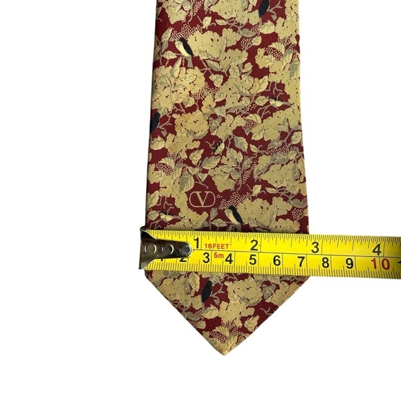 VALENTINO 90s Vintage Allover Floral Leaf Print Silk Tie Made In Italy - Picture 11 of 11